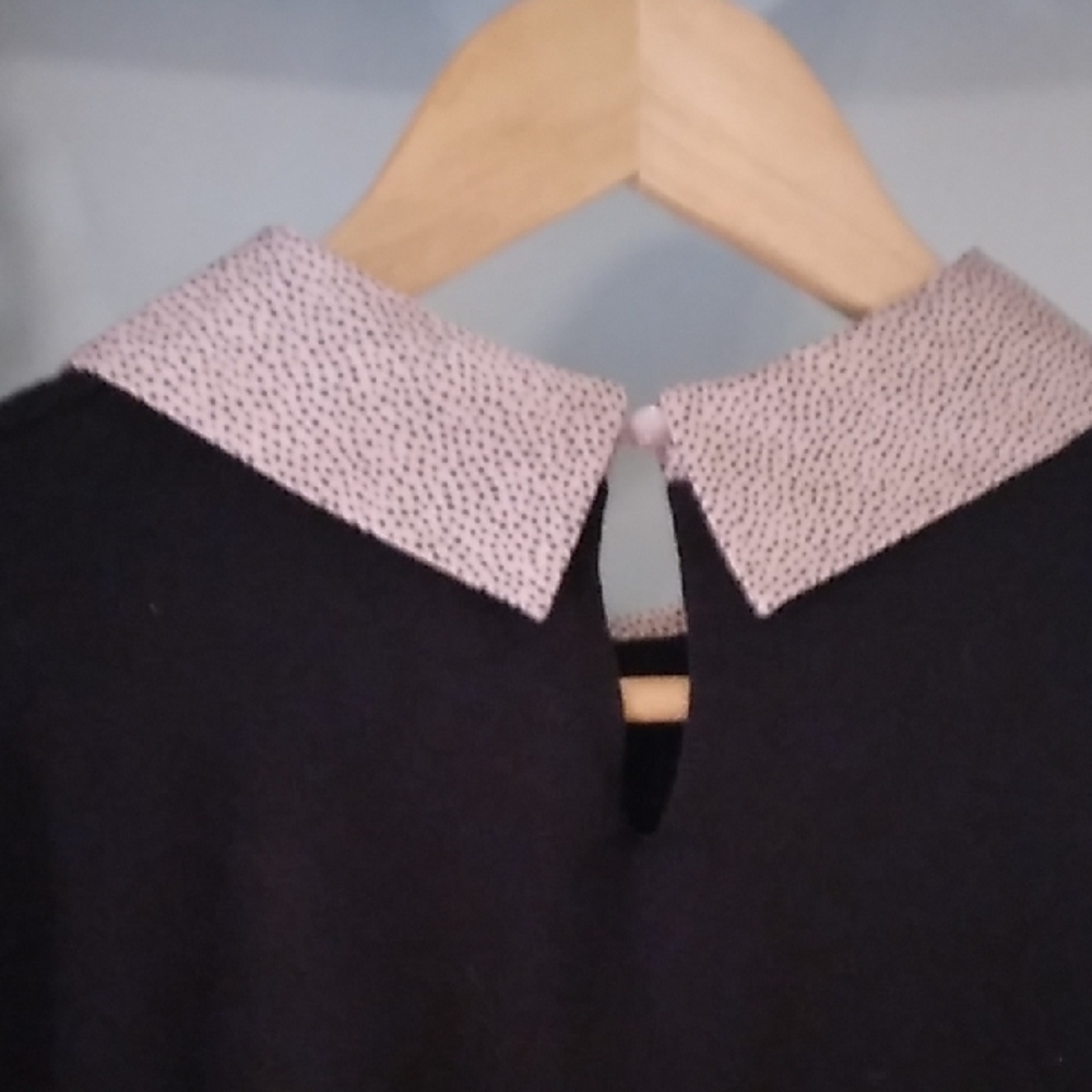 Adrianna Papell Hammered Satin Collar Thin Knit Sweater Shirt - Picture 4 of 9